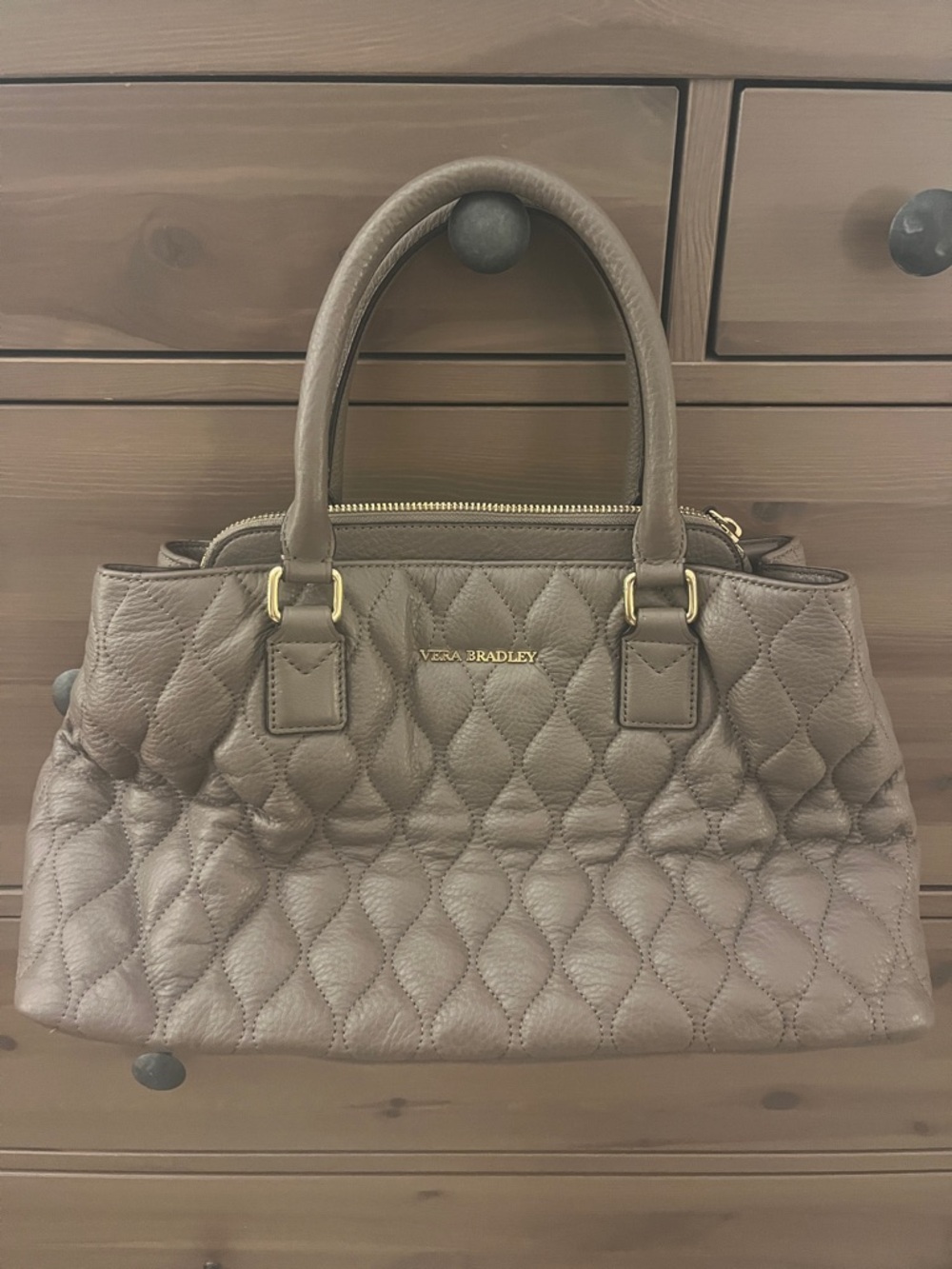 Vera Bradley Quilted Leather Satchel - Taupe Brown